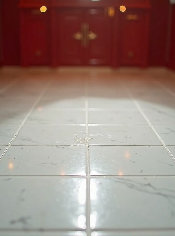 Freshly cleaned tiled lobby floor