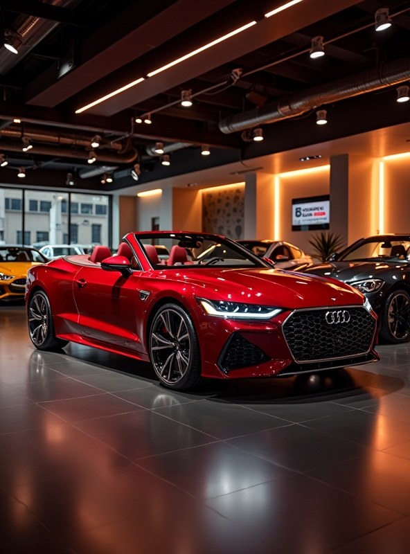 Sports car in a bright dealership showroom