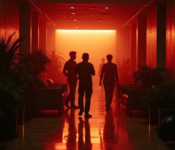 Polished lobby with people walking through